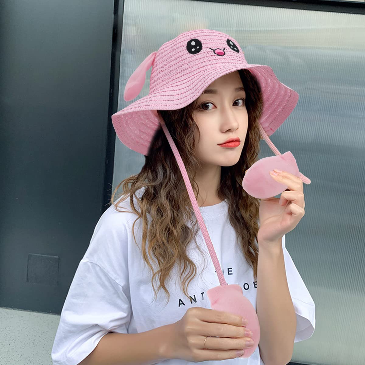PATPAT Bunny Caps with Moving Ears, Straw Sun Hats for Women, Rabbit Moving Ear Flaps and Press Paws, Breathable Wide Brim Summer Beach Hat for Travel & Outdoor Activities, Bucket Hat for Girls Adult PATPAT Bunny Caps with Moving Ears, Straw Sun Hats for Women, Rabbit Moving Ear Flaps and Press Paws, Breathable Wide Brim Summer Beach Hat for Travel & Outdoor Activities, Bucket Hat for Girls Adult